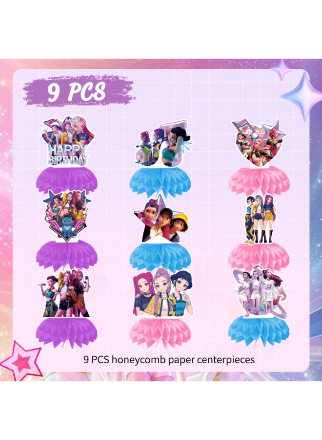FRUITFUL PARTY 9pcs KPop Demon Hunters Honeycomb Centerpieces – Idol Hunter Table Decorations Honeycomb Centerpiece Set for KPop Demon Hunters Theme Birthday Party Decoration Supplies - Image 3