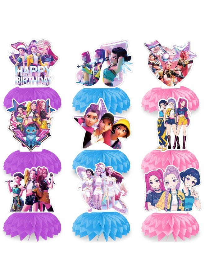 FRUITFUL PARTY 9pcs KPop Demon Hunters Honeycomb Centerpieces – Idol Hunter Table Decorations Honeycomb Centerpiece Set for KPop Demon Hunters Theme Birthday Party Decoration Supplies - Image 1