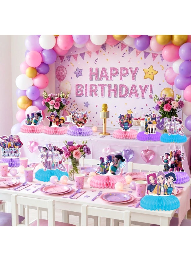 FRUITFUL PARTY 9pcs KPop Demon Hunters Honeycomb Centerpieces – Idol Hunter Table Decorations Honeycomb Centerpiece Set for KPop Demon Hunters Theme Birthday Party Decoration Supplies - Image 5