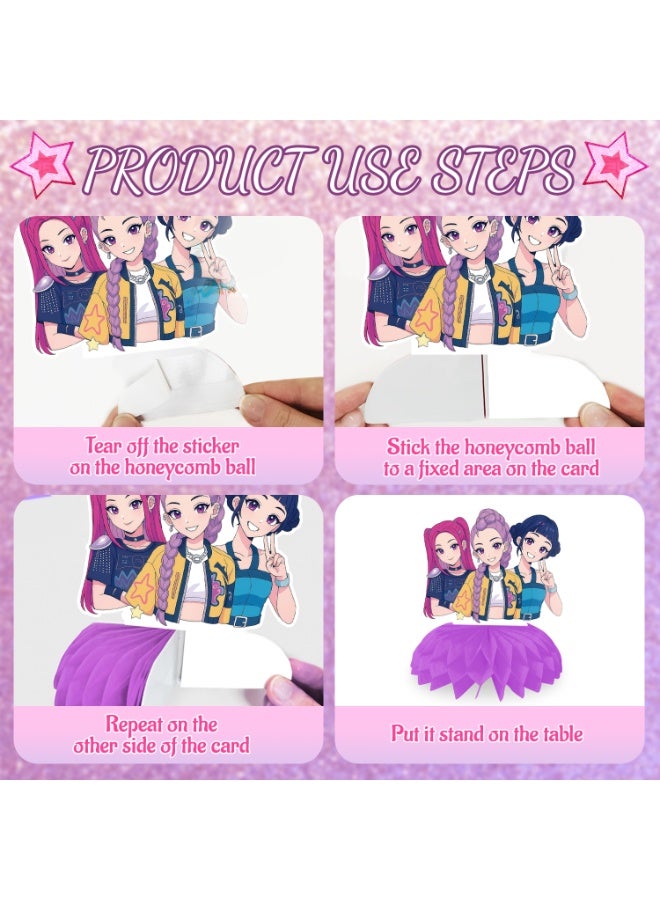 FRUITFUL PARTY 9pcs KPop Demon Hunters Honeycomb Centerpieces – Idol Hunter Table Decorations Honeycomb Centerpiece Set for KPop Demon Hunters Theme Birthday Party Decoration Supplies - Image 4