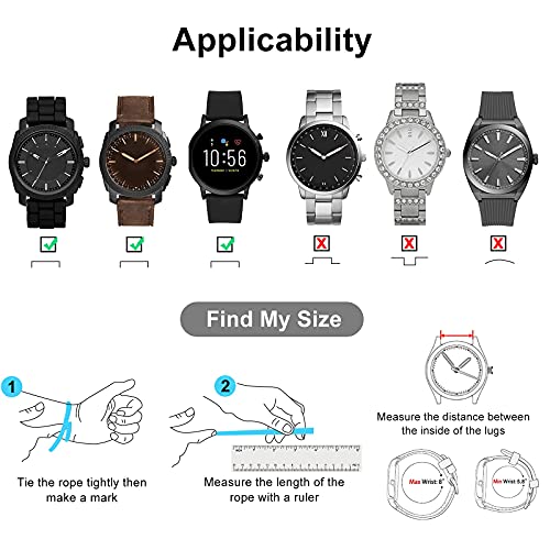 SANWA 22mm Black Waterproof Silicone Rubber Watch Wristwatch Strap Band for Fossil Watch Replacement - Image 5