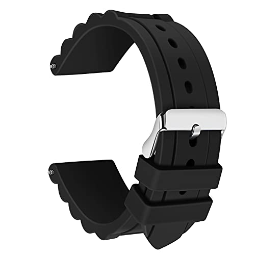 SANWA 22mm Black Waterproof Silicone Rubber Watch Wristwatch Strap Band for Fossil Watch Replacement - Image 1