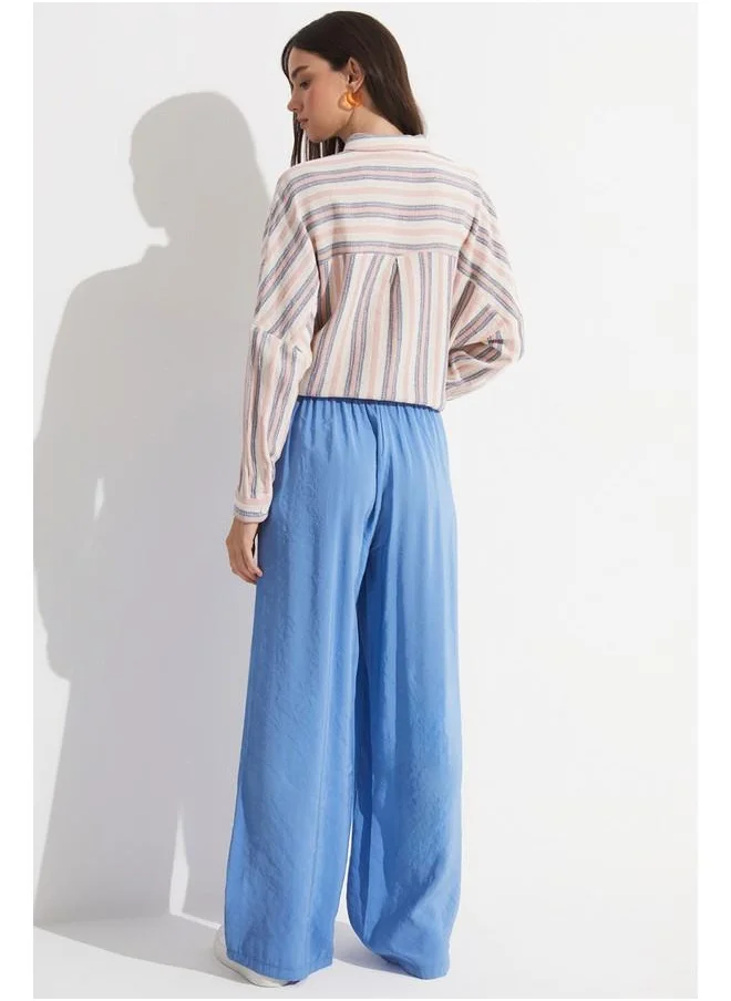 جون June Exclusive Elastic Waist Modal Blend Trouser Blue