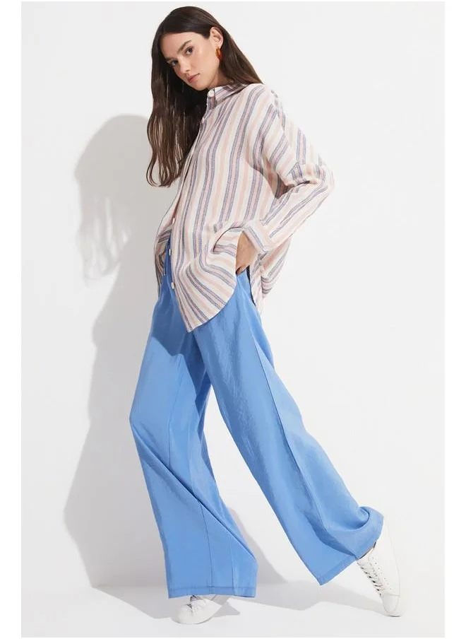 جون June Exclusive Elastic Waist Modal Blend Trouser Blue