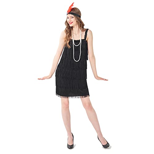 Sincere Party Women's Flapper Costume Gangster Lady Dress,1920s Great Gatsby Flapper Dresses with Pearl Necklace,Feather Headband Sequins Black for Woman M(8-10) - Image 1