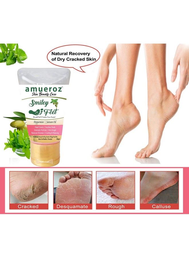 Amueroz Smiley Feet Crack Cream For Dry Cracked Skin Moisturizing Nourishing Exfoliating Crack Foot Heel Repair Care Cream ; Unisex Foot Cream ; Peppermint Jaitoon 60 Gm - Image 3