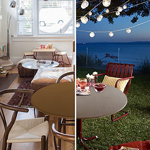 Obstal Obstal Fitted Round Table Cloth  Reversible Waterproof Stain Resistant Elastic Stretch Tablecloth  Wipe Clean Table Cover for Outdoor/Indoor Use  Fits Round Tables up to 48"" - 56"" Diameter  Coffee  - Image 2