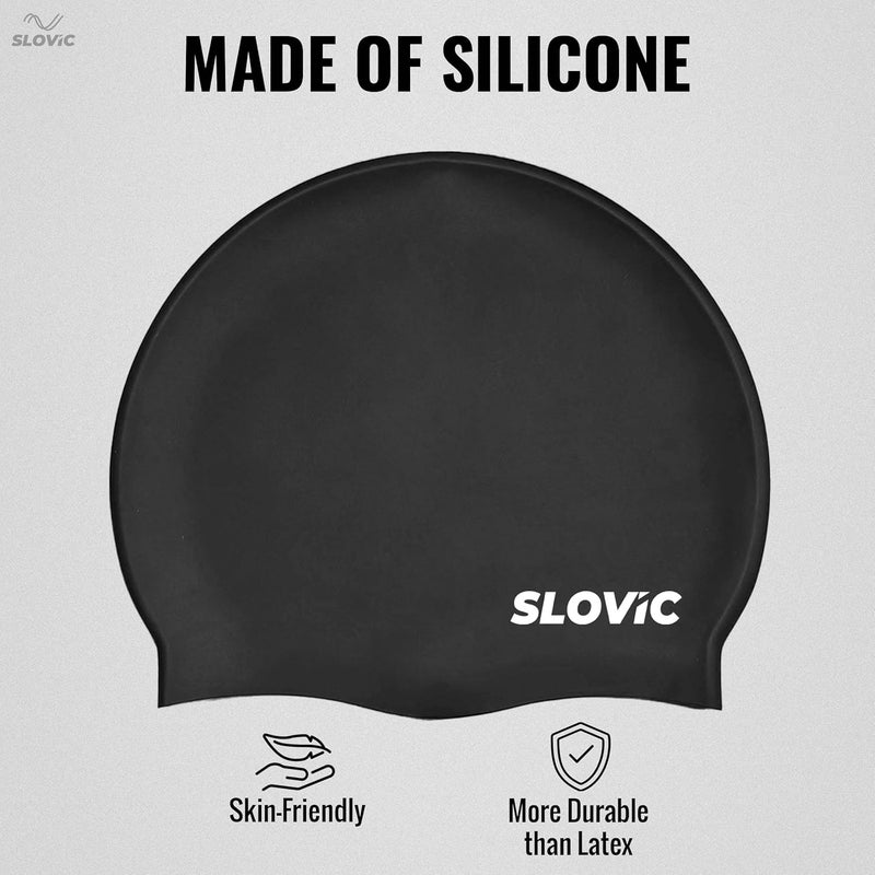 SLOVIC Swimming Goggles & Cap Combo | Anti-Fog Swimming Goggles for Men | Swimming Cap for Men | UV Protected Swimming Goggles for Women with Adjustable Straps | Unisex Swimming Accessories [Black] - Image 5