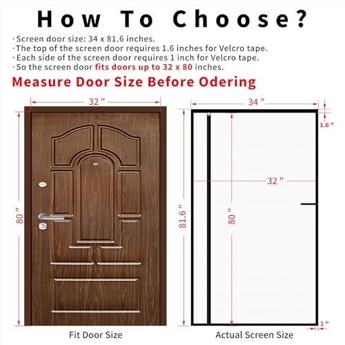 CHIYUNS Reversible Left Right Side Opening Screen Door Mesh Magnetic Closure Heavy Duty, Self Closing Fiberglass Bug Net with Magnet for Sliding Doors & Doorway, Pet Friendly, 32 x 80 inch - Image 2