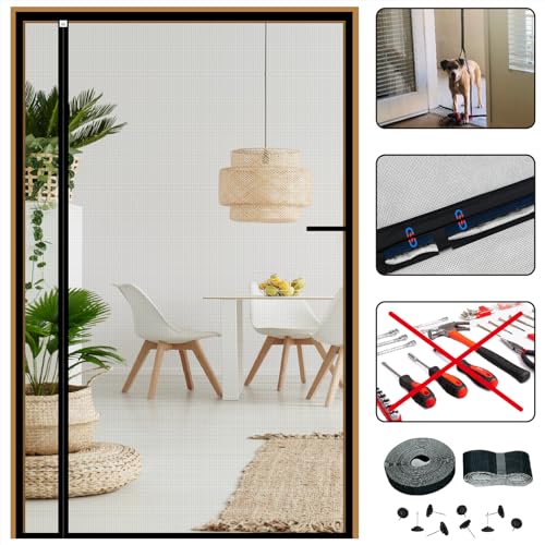 CHIYUNS Reversible Left Right Side Opening Screen Door Mesh Magnetic Closure Heavy Duty, Self Closing Fiberglass Bug Net with Magnet for Sliding Doors & Doorway, Pet Friendly, 32 x 80 inch - Image 1