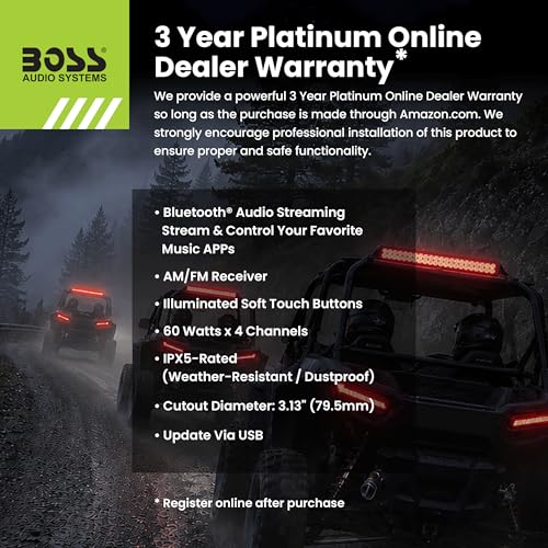 BOSS Audio Systems MGR300B Marine Boat Stereo Gauge Receiver Bluetooth No CD DVD Player AMFM Radio IPX5 Weatherproof USB MP3 - Image 3
