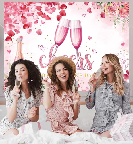 WANGRJ Happy Galentines Day Backdrop Pink Flower Galentine's Day Banner for Female Girl Birthday Valentines Anniversary Party Supplies Decor (7x5FT（210x150cm）) - Image 2