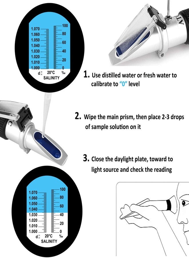 Hallocool Salinity Refractometer For Aquariums,Marine Monitoring,Saltwater Testing Dual Scale 0-100Â‰&1.000-1.070 Specific Gravity Saltwater Refractometer With Automatic Temperature Compensation(Atc) - Image 2