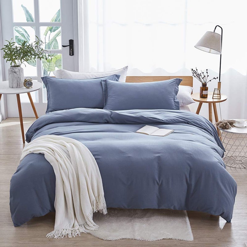 Dreaming Wapiti Duvet Cover KingWashed Microfiber King Size Haze Blue Duvet Cover SetSolid Color  Soft and Breathable with Zipper Closure  Corner Ties Haze Blue King