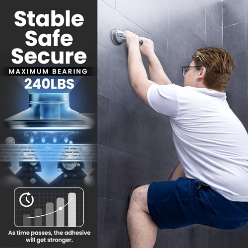 LEVERLOC Shower Grab Bars 2 Pack, Suction Grab Bar Easy to Install Shower Handle for Bathroom Removable Handrails for Seniors Elderly Heavy Duty Safety Grip Waterproof Drill Free, Silver - Image 4