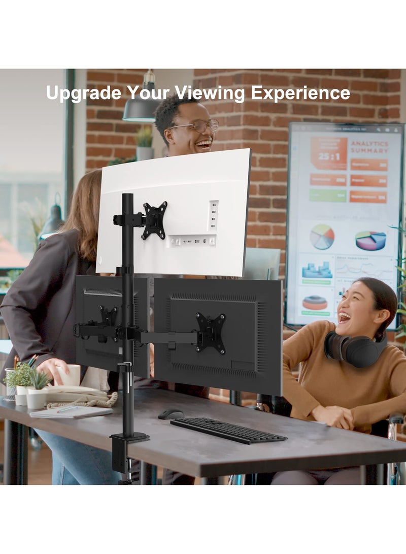 erorex Monitor Mount 3 Monitors for 13-32 Inch Flat & Curved Screen, 80 cm Rod Monitor Table Mount Swivel Tilting Height Adjustable 9 kg per Arm VESA 75 x 75 / 100 x 100 Black - Image 2