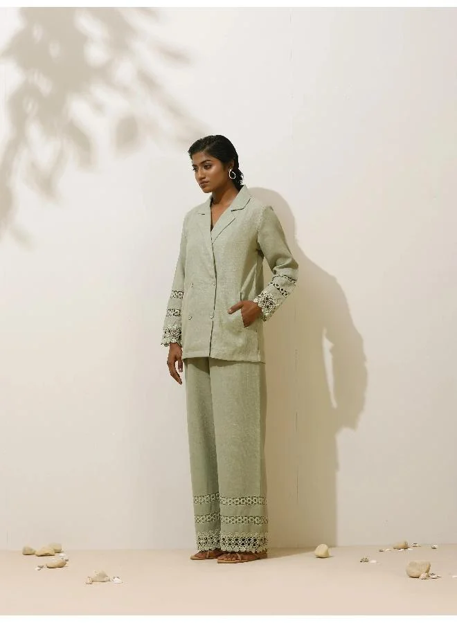 ترو برونز trueBrowns Matcha Green Crochet Natural Cotton Blazer Co-ord Set