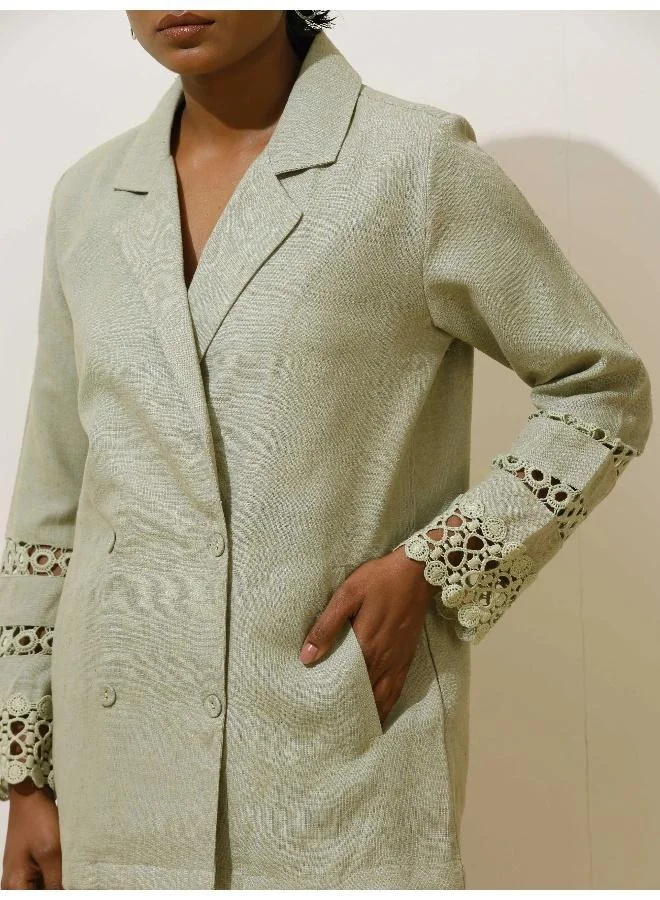 ترو برونز trueBrowns Matcha Green Crochet Natural Cotton Blazer Co-ord Set