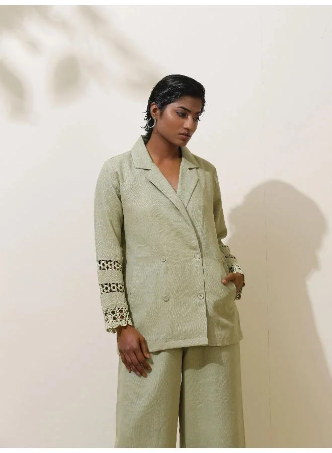 ترو برونز trueBrowns Matcha Green Crochet Natural Cotton Blazer Co-ord Set