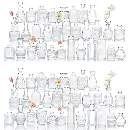 Unbreakable Glass Bud Vase Set of 66 Pcs, Vintage Clear Small Glass Vases for Flowers, Bud Vases in Bulk, Mini Vase for Centerpieces, Wedding, Home Decor and Events - Image 1