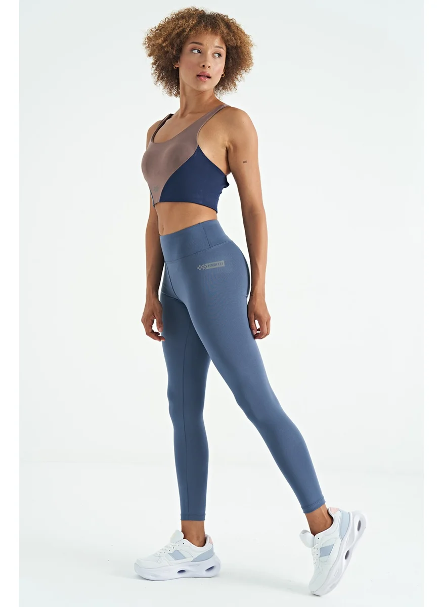 Tommy Life Petrol Logo Print Detail High Waist Diving Fabric Slim Fit Women's Leggings - 94627