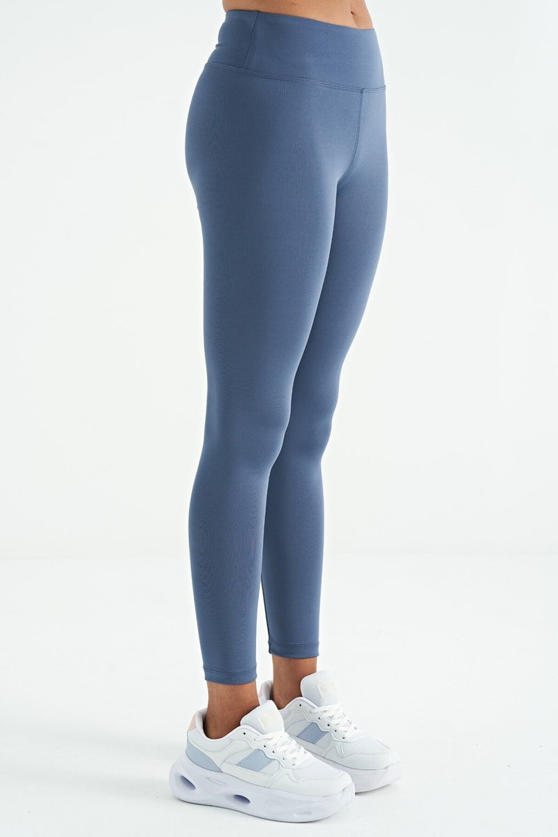 Tommy Life Petrol Logo Print Detail High Waist Diving Fabric Slim Fit Women's Leggings - 94627  - Image 4