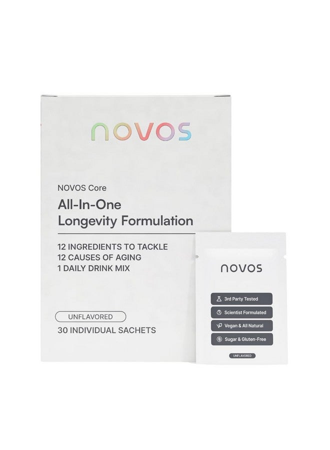 Novos مزيج نوفوس الأساسي لطول العمر، مكمل مضاد للشيخوخة، مسحوق مشروب غير منكه - دعم البشرة، الطاقة، دعم المزاج، دعم النوم والإدراك - 30 حصة - Image 1