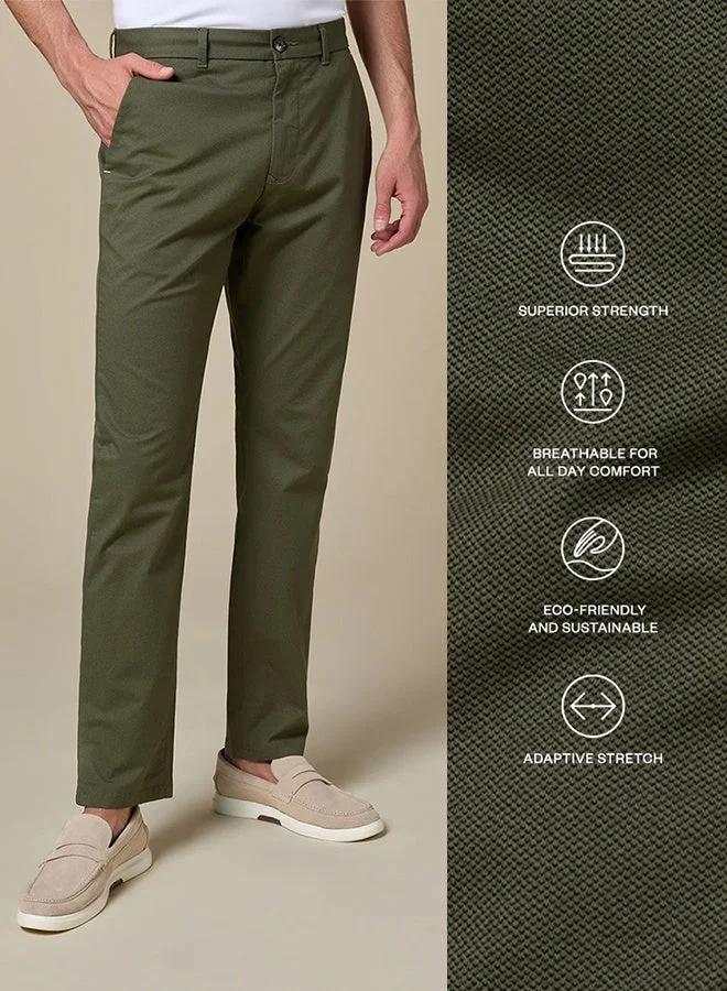 MANNERISM  The Earthway Olive Green Stretch Twill Chinos Comfort Fit for Men | Best Price UAE