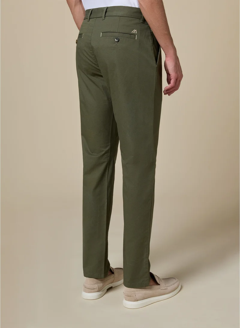 MANNERISM  The Earthway Olive Green Stretch Twill Chinos Comfort Fit for Men | Best Price UAE