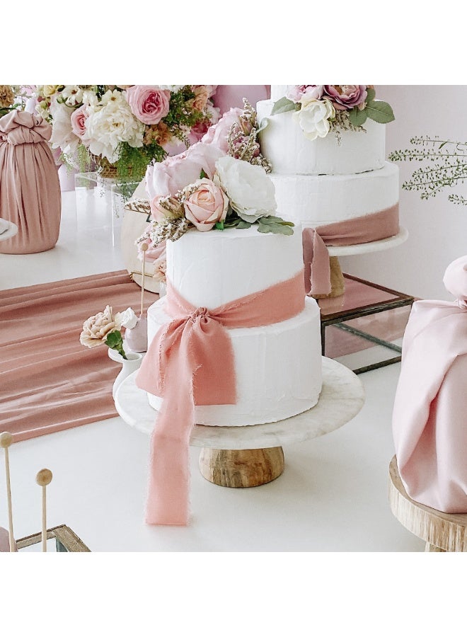 3 Rolls Handmade Fringe Chiffon Silk Ribbon Raw-Edge Satin Ribbon Wedding Flower Tie Bouquet Ribbon Pink Series - Image 4