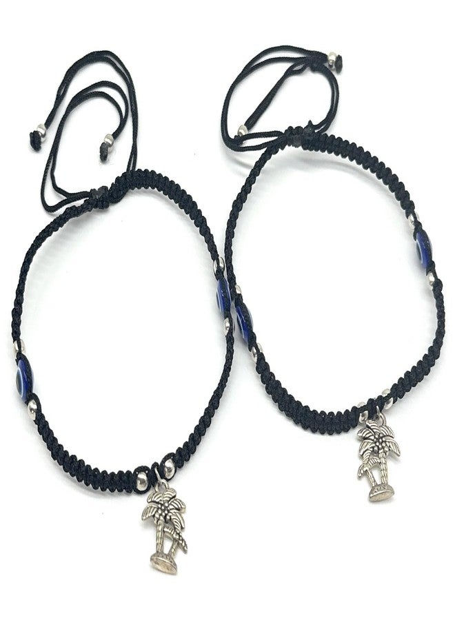 Jyokrish Handmade Adjustable Simple Black Silk Thread Coconut Tree evil eye anklet For Women | girls | Nazariya |Payal | Nazar Battu |Free Size |Pair of 1 - Image 1