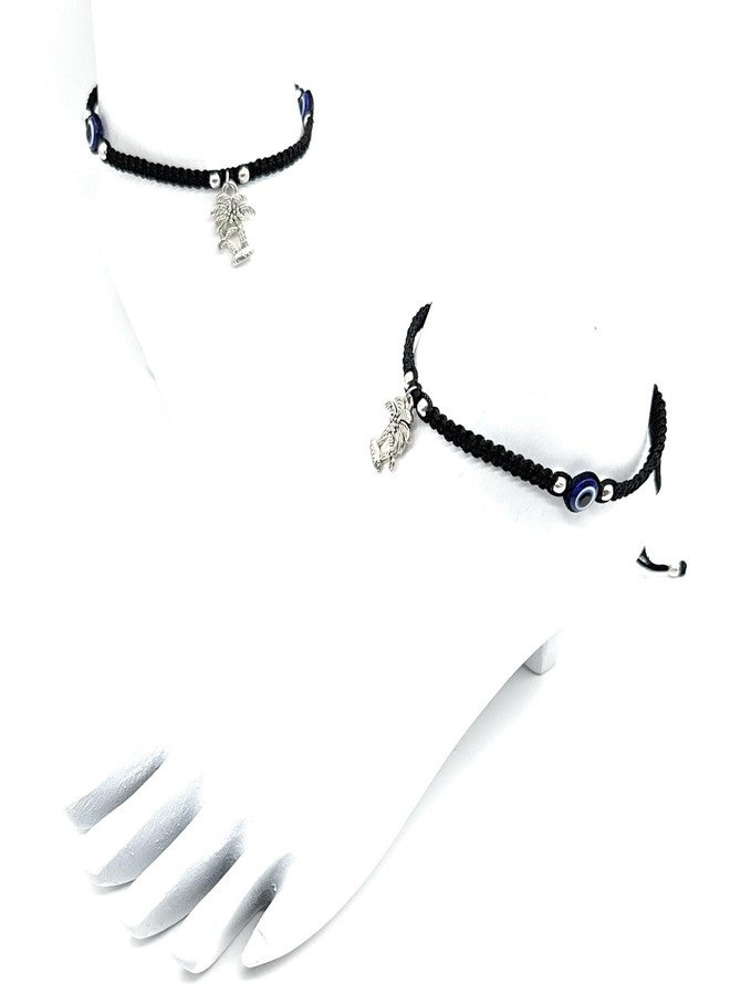 Jyokrish Handmade Adjustable Simple Black Silk Thread Coconut Tree evil eye anklet For Women | girls | Nazariya |Payal | Nazar Battu |Free Size |Pair of 1 - Image 2