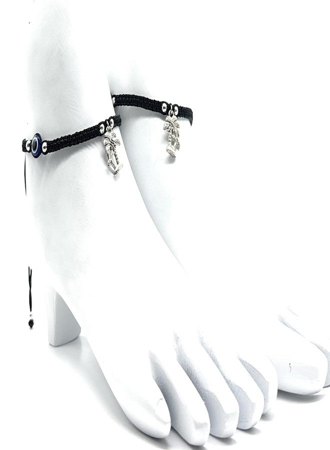 Jyokrish Handmade Adjustable Simple Black Silk Thread Coconut Tree evil eye anklet For Women | girls | Nazariya |Payal | Nazar Battu |Free Size |Pair of 1 - Image 3