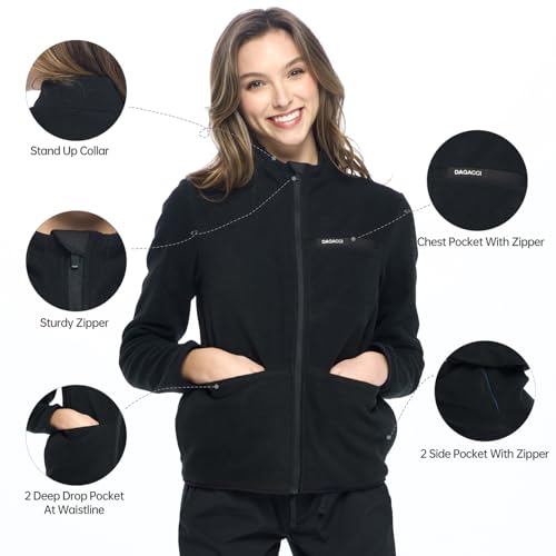 Dagacci Medical Uniform Unisex Warm Up Zip Front Fleece Scrub Jacket for Women and Men, Black, M - Image 4