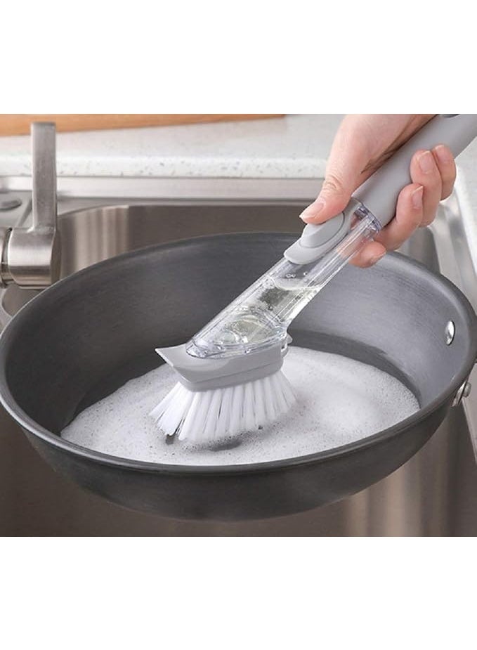 فرشاة تنظيف حوض المطبخ الأوتوماتيكية | فرشاة غسل الأطباق | موزع صابون سائل مع مقبض إسفنجي | فرشاة مقلاة ووك | أداة تنظيف أواني المطبخ - Image 1