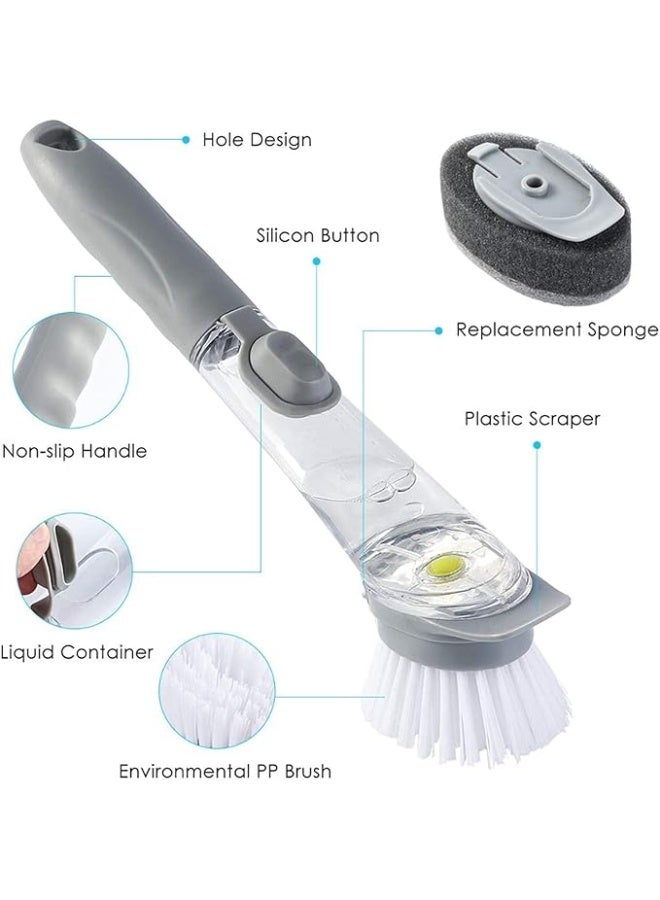 فرشاة تنظيف حوض المطبخ الأوتوماتيكية | فرشاة غسل الأطباق | موزع صابون سائل مع مقبض إسفنجي | فرشاة مقلاة ووك | أداة تنظيف أواني المطبخ - Image 3