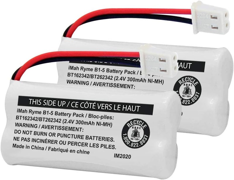 iMah BT162342/BT262342 2.4V 300mAh Ni-MH Cordless Phone Battery Pack, Also Compatible with BT183342/BT283342 AT&T EL52351 TL90070 VTech CS5119 DS6511 DS6722 LS6305 Handset, 2-Pack - Image 1