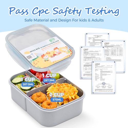 MISS BIG® Bento Box,Bento Box Adult,Lunch Box,Leak Proof Lunch Containers,No BPAs and No Chemical Dyes Bento Lunch Box,Dishwasher and Microwave Safe Lunch Containers for Adults(1900ml Gray) - Image 5