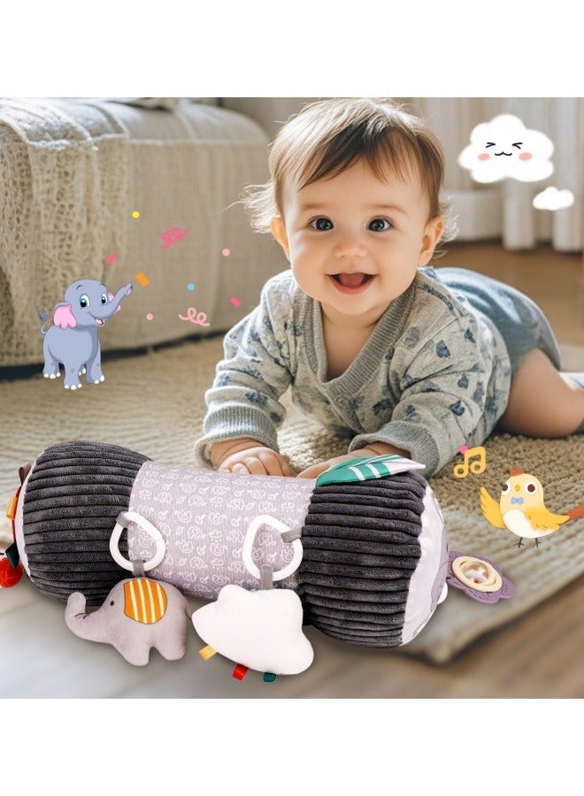 Inflatable Baby Tummy Time Toys for Newborn, Montessori Sensory Crawling Toy Pillow for Babies 6-12 Months with Detachable Mirror, Squeaker & Rattle, Help with Brain Development (Elephant)  - Image 1