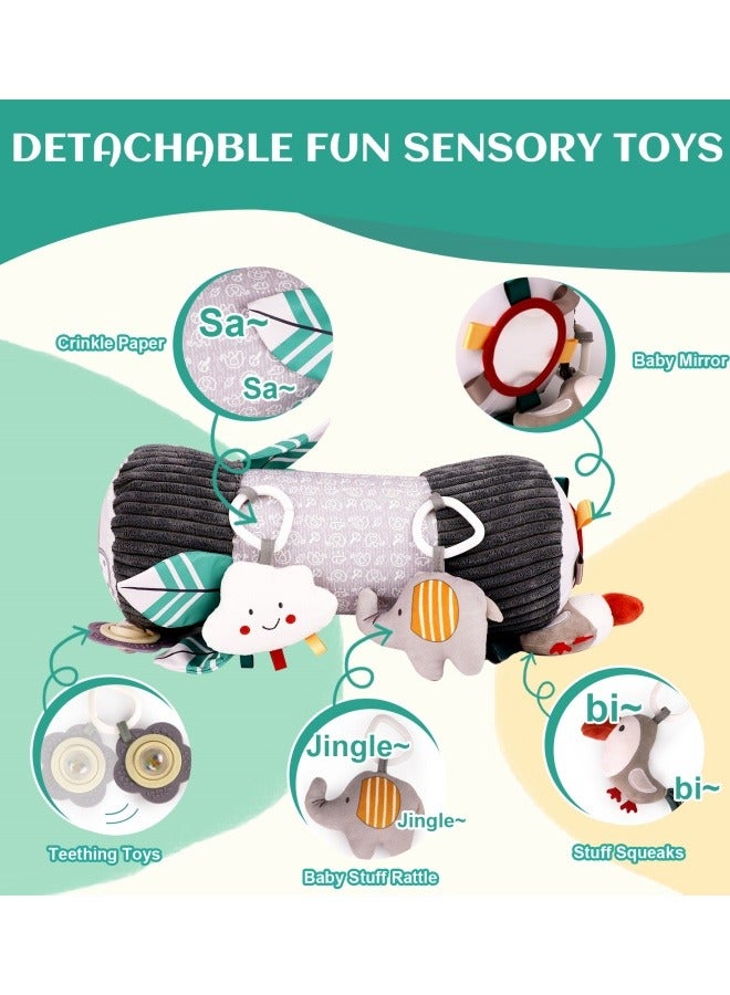 Inflatable Baby Tummy Time Toys for Newborn, Montessori Sensory Crawling Toy Pillow for Babies 6-12 Months with Detachable Mirror, Squeaker & Rattle, Help with Brain Development (Elephant)  - Image 2