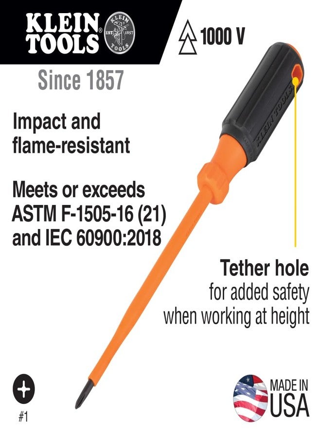 Klein Tools 6856INS Insulated Screwdriver, Made in USA, 1000V #1 Phillips Tip Screwdriver with 6-Inch Shank, Tip-Ident, Cushion-Grip Handle - Image 2