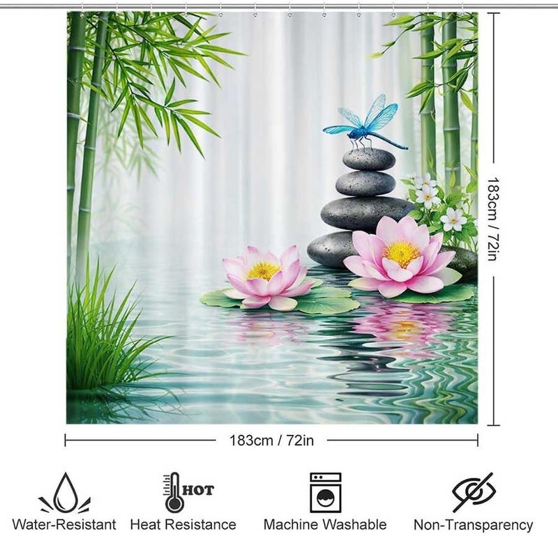 Lotus Flowers and Dragonfly by a Serene pondShower Curtain for Bathroom Waterproof Tan Shower Curtain with Hooks 71 inch x 71 inch - Image 3
