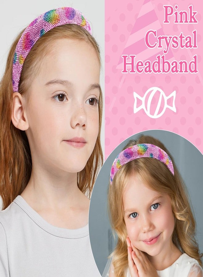KICOSY Sparkly Pink Rhinestone Headband for Girls Cute Padded Heart Crystal Hair Accessory Glitter Rainbow Headwear - Image 3
