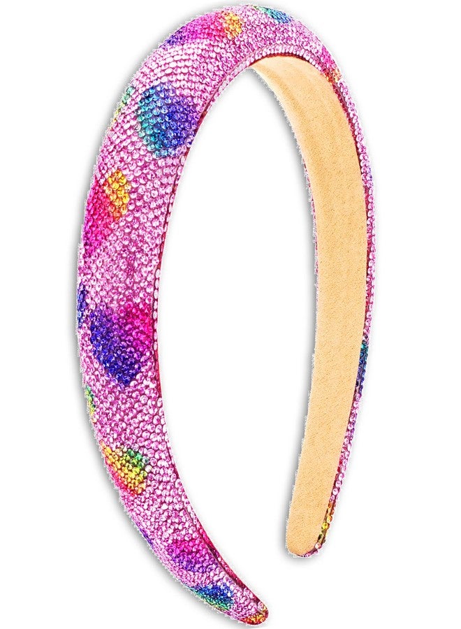 KICOSY Sparkly Pink Rhinestone Headband for Girls Cute Padded Heart Crystal Hair Accessory Glitter Rainbow Headwear - Image 1