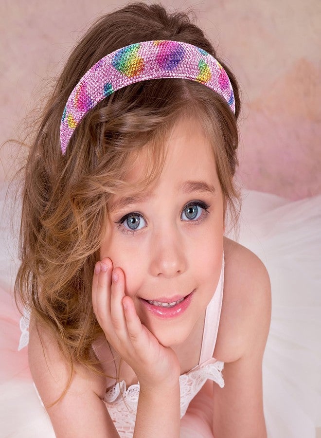 KICOSY Sparkly Pink Rhinestone Headband for Girls Cute Padded Heart Crystal Hair Accessory Glitter Rainbow Headwear - Image 2