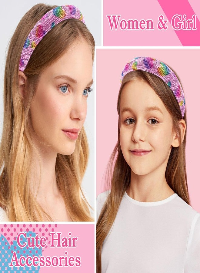 KICOSY Sparkly Pink Rhinestone Headband for Girls Cute Padded Heart Crystal Hair Accessory Glitter Rainbow Headwear - Image 4