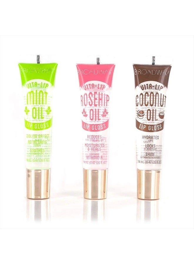Broadway Vita-Lip Clear Lip Gloss (3PCS - Mint & Coconut & Rosehip Oil) - Image 1