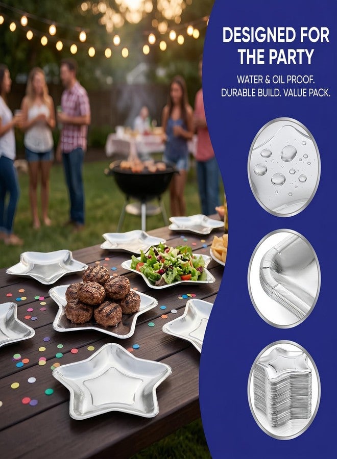 Tlence 100 Pack Star Shape Paper Plates, 9.5 Inches Thick Pentagram Dinnerware Plate, Silver Twinkle Star Dessert Plates, Disposable Party Plate for Appetizers Wedding Birthday Independence Day - Image 4