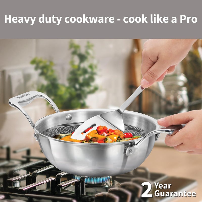Hawkins Hawkins Pro 1.5 Litre Shielded Nonstick Triply Deep-Fry Pan, Kadhai with Stainless Steel Handles and Glass Lid, Silver (PSNK15G) - Image 2