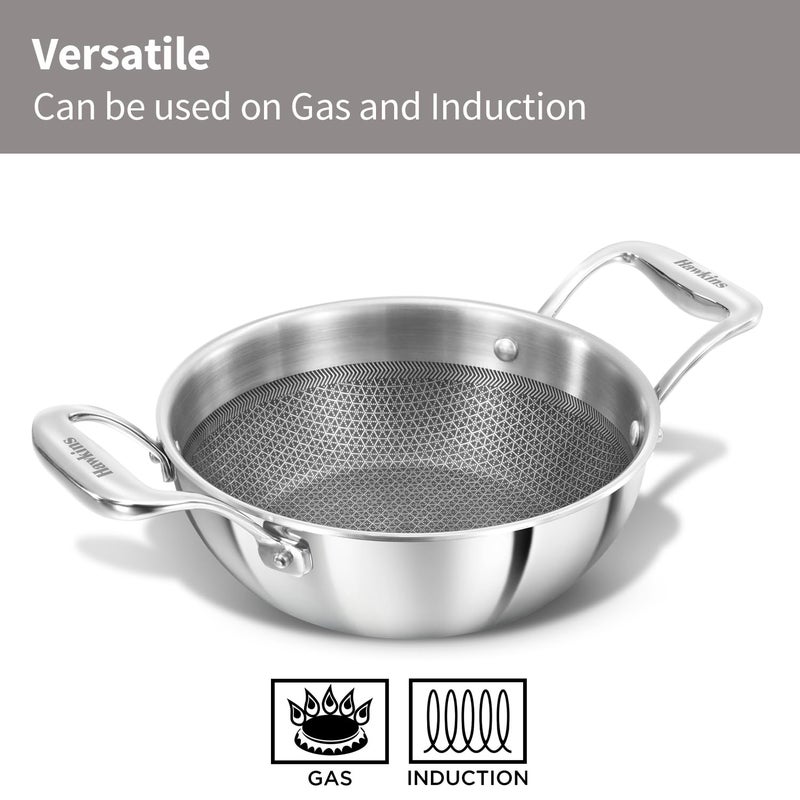 Hawkins Hawkins Pro 1.5 Litre Shielded Nonstick Triply Deep-Fry Pan, Kadhai with Stainless Steel Handles and Glass Lid, Silver (PSNK15G) - Image 5